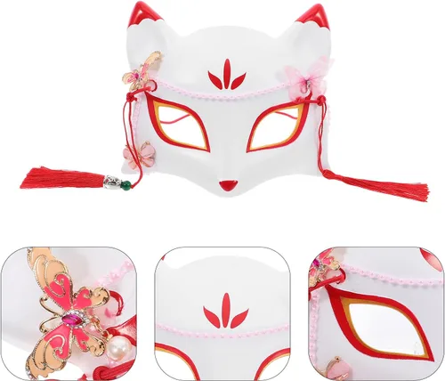 Miniatura 6 de SEWACC Máscaras tradicionales japonesas, máscara de zorro de anime japonés, zorro, cosplay, Kabuki, media cara para Halloween, fiesta de máscaras