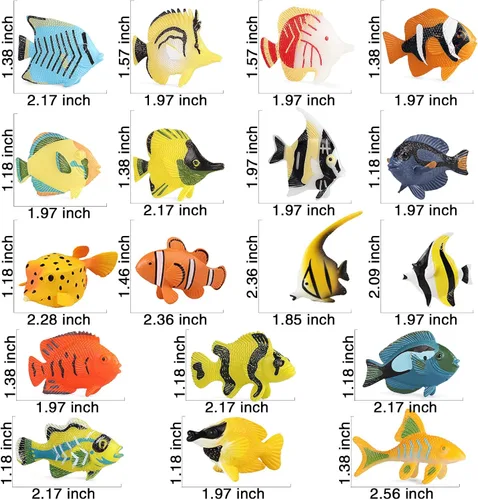Miniatura 3 de SCAHOW 18 juguetes de peces tropicales para niños, juguetes surtidos de criaturas marinas en miniatura, peces de juguete falsos, mini figuras