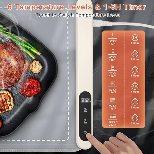 Miniatura 4 de FYY Tapete de calentamiento para alimentos con almohadilla resistente al calor, evita grietas en la encimera, mantiene la comida caliente, Gris