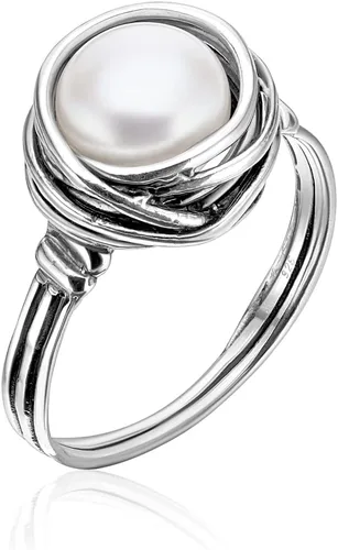 JEAN RACHEL JEWELRY Anillo de plata de ley 925 con perla de agua dulce, hipoalergénico, sin níquel ni plomo, colección de diseñador artesanal hecha