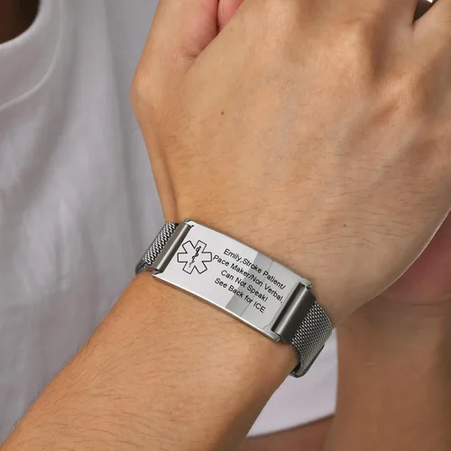 Miniatura 21 de VNOX Pulsera de identificación de alerta médica para hombres y mujeres, pulseras de alerta médica con grabado personalizado para mujeres y hombres