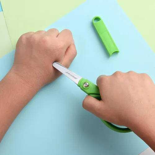 Miniatura 6 de JARVISTAR Tijeras para niños de 5.5 pulgadas, herramienta de seguridad para estudiantes de agarre cómodo, punta roma para niños zurdos y diestros