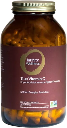 Infinity-C Cápsulas orgánicas de vitamina C, VIT C biodisponibles de Acerola, Camu Camu y Amla, alimentos integrales de vitamina C de 1000 mg,