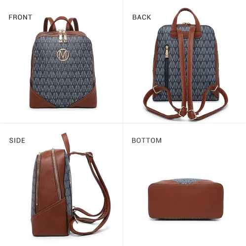 Miniatura 6 de MKP - Mochila mediana con doble cremallera para mujer de piel sintética para niñas y damas bolsa de hombro de viaje 2 unidades Azul oscuro Mochilas