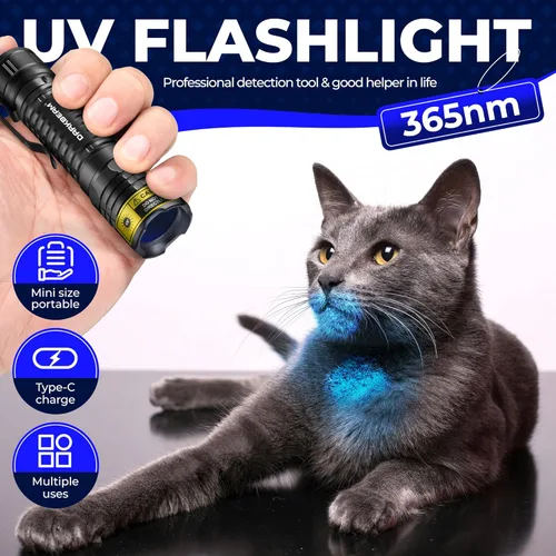 Miniatura 2 de DARKBEAM Linterna UV 365 nm Luz Negra LED, Mini pero Potente Lámpara de Bosque Recargable Ultravioleta USB -C, Detector de Orina de Mascotas