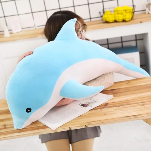 Miniatura 2 de Kekeso Juguete de peluche de delfín gigante, almohada suave para abrazar ballena para niños y niñas (azul, 27.55 pulgadas)