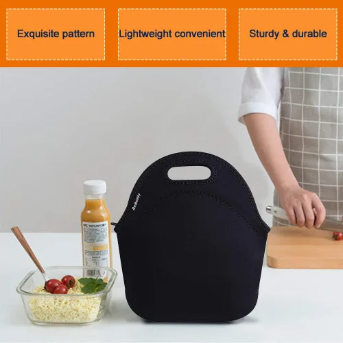 Miniatura 4 de Nevera de neopreno de Ambielly. Nevera con aislamiento para guardar la comida en un viaje, Negro Reusable Food Carrier for Office, Teachers