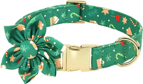 Miniatura 4 de Collar de perro de Navidad lindo de Beirui para hembra con flor, collares de Navidad para perritas con patrones navideños, collar suave rojo