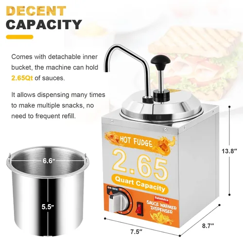 Miniatura 4 de Dispensador de queso nacho con bomba de acero inoxidable, calentador de salsa de queso Nacho de 2.6 cuartos de galón, dispensador de dulce de azúcar