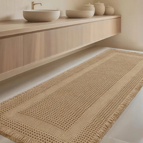 Miniatura 19 de Tapete de baño con diseño de gofre, moderno, bohemio, absorbente, antideslizante, ultrasuave, lavable a máquina, con letra de baño, dormitorio