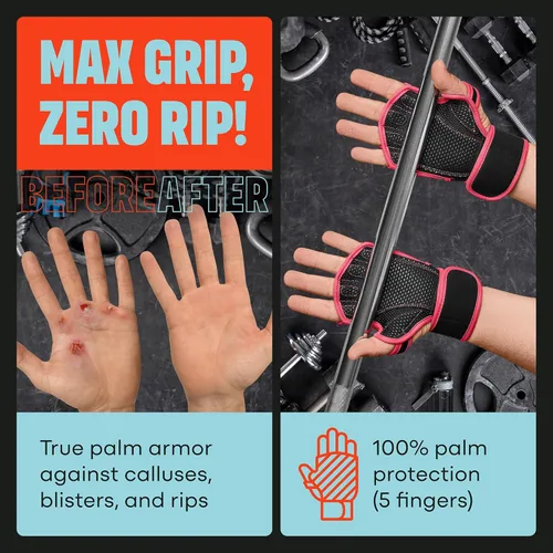 Miniatura 2 de MAVA Guantes de gimnasio abiertos para hombres y mujeres; Guantes acolchados para levantamiento de pesas con soporte de muñeca para mayor comodidad
