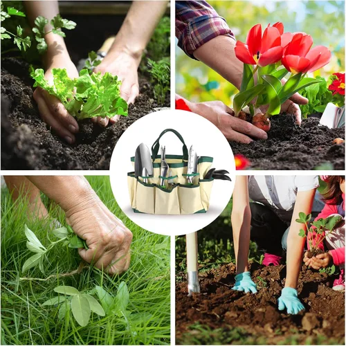 Miniatura 5 de Suministros de jardinería, juego de herramientas de jardín, 19 piezas de herramientas de jardín de acero inoxidable con bolsa, regalos de jardinería