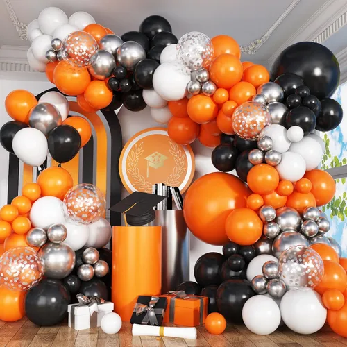 Miniatura 25 de Kit de arco de globos de baloncesto, kit de guirnalda de globos naranja y negro plateado con globos de estrella en explosión, kit de globos