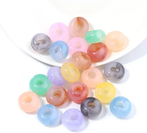 Miniatura 5 de Xeahung 100 cuentas de cristal acrílico, cuentas redondas agrietadas para hacer joyas, pulseras, cuentas espaciadoras de agujeros grandes