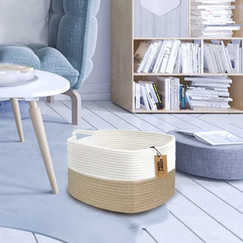 Miniatura 4 de COMFY-HOMI Cesta tejida de cuerda de algodón con asas para estantes, juguetes, libros, cestas de almacenamiento de tela para organizar, organizador