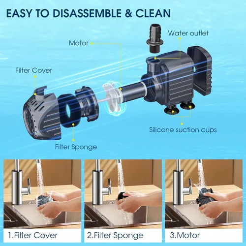 Miniatura 5 de NFESOLAR Bomba de Agua Sumergible 120GPH, Bomba Sumergible Ultra Silenciosa con Protección contra Quemado en Seco, Elevación Alta de 3 pies