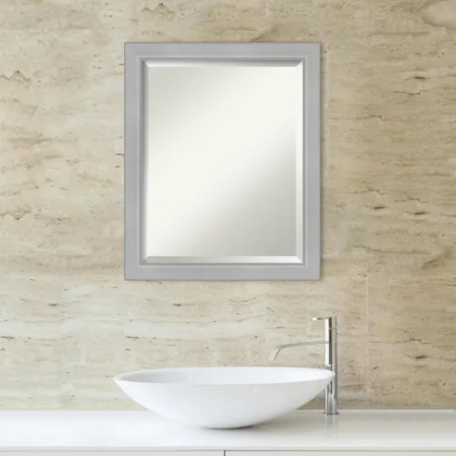 Miniatura 6 de Amanti Art Espejo de baño plateado para sobre el fregadero, 23 x 19 pulgadas Vista de níquel cepillado, espejo de tocador rectangular estrecho