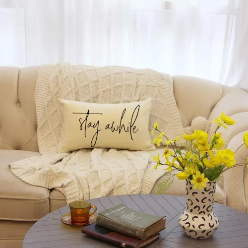 Miniatura 3 de Ogiselestyle Fundas de almohada de granja con citas Stay Awhile de 12 x 20 pulgadas, fundas de almohada lumbares decorativas para el hogar, funda