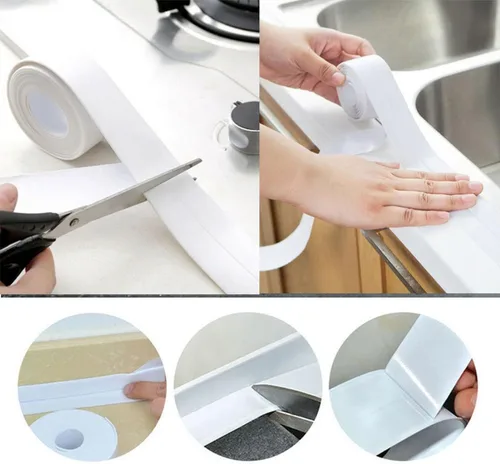 Miniatura 6 de Queenbox Cinta selladora de cinta de calafateo de 0.8 x 39.4 pulgadas, cinta de sellado autoadhesiva impermeable para protector de borde de Beige