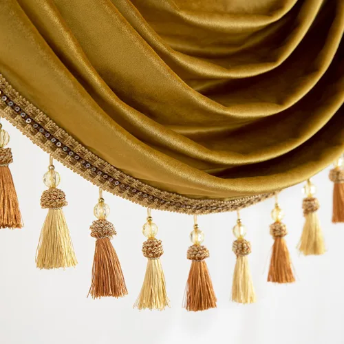 Miniatura 6 de VOGOL Cenefa de cortinas de terciopelo grueso para dormitorio, cenefas de cascada de lujo con aislamiento térmico dorado para sala de estar formal