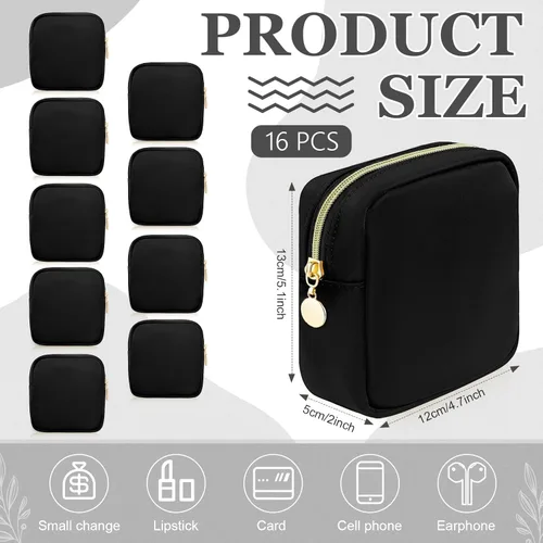 Miniatura 3 de 16 mini bolsas de maquillaje a granel de nailon para cosméticos, bolsa de viaje, bolsa organizadora de artículos de tocador, bolsa pequeña con Negro