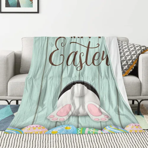 Miniatura 13 de Manta de Pascua y primavera, manta de felpa acogedora y suave para sofá, cama, sofá, viajes, campamento para adultos/niños, color azul y blanco