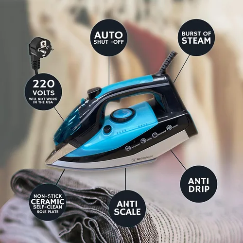 Miniatura 2 de Westinghouse - Plancha de 220 V de 2500 vatios con vapor y apagado automático de 220 – 240 voltios 50/60 Hz con adaptador de enchufe Dynastar