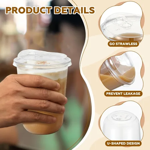 Miniatura 4 de Ziliny Juego de 50 vasos de plástico transparente con tapas para sorber sin pajilla, tazas de café helado transparentes gruesas y desechables