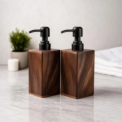 Miniatura 9 de Dispensador de jabón de madera maciza de 6.8 fl oz para baño, cocina, bomba de jabón de manos recargable de madera, dispensador de loción