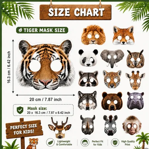 Miniatura 3 de 32 máscaras faciales de animales de safari monstruo para niños, monstruo, selva, bosque, zoológico, animales, máscaras de dibujos animados