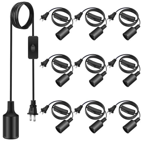 Miniatura 10 de Paquete de 10 cables de luz colgante con interruptor, extensión de portalámparas, kit de lámpara de cable de portalámparas para casquillo de lámpara