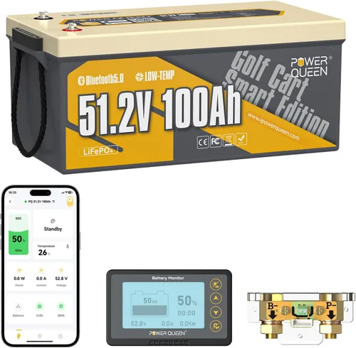 Miniatura 13 de Power Queen - Batería Pro LiFePO4 de 12V 50Ah, batería de litio-hierro de 640Wh con BMS de 50A, hasta 15000+ ciclos recargables, portátil y ligera