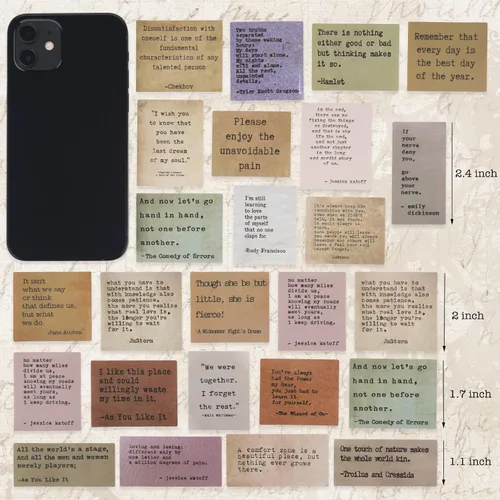 Miniatura 6 de LakoArt 120 Piezas Calcomanías de Citas Motivacionales Estilo Máquina de Escribir Retro No Repetitivas, Calcomanías Inspiradoras Vintage