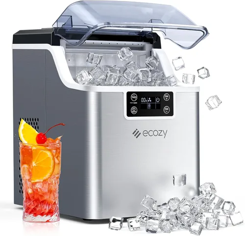 ecozy Máquina de hielo portátil de 45 libras por día, 24 cubos listos en 13 minutos, función de autolimpieza, perfecta para el hogar, cocina, bar,