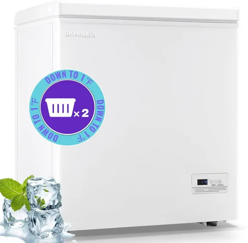 Miniatura 11 de DEMULLER Congelador de pecho, pequeña máquina de congelación profunda blanca de 4.0 pies cúbicos, compacta con puerta superior abatible y panel