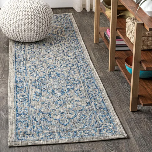 Miniatura 10 de JONATHAN Y Alfombra bohemia con medallón para interiores y exteriores, 2 x 8 pies, color gris/negro, tejido texturizado Rozetta para patio trasero