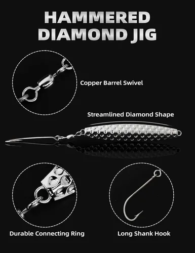 Miniatura 2 de BLUEWING Hammered Diamond Jig - Señuelos de pesca para agua salada de 3 onzas, 5 onzas, 8 onzas, 10 onzas, 12 onzas, 16 onzas, hundimiento de mar