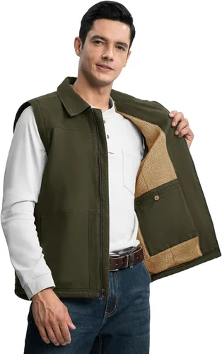 Miniatura 4 de TBMPOY Chaleco de invierno para hombre, casual, forro polar sherpa, con cremallera completa, ligero, chaleco exterior cálido de algodón para viajes