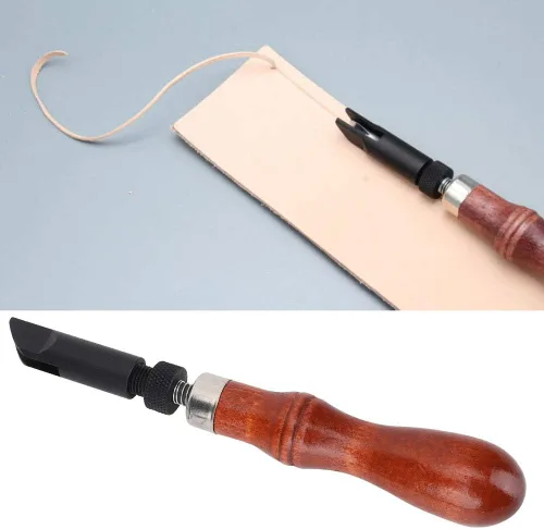 Miniatura 5 de GLOGLOW Herramienta de ranurado en forma de V de cuero, tipo Groover de procesamiento de cuero tipo V mango de madera para artesanía de cuero