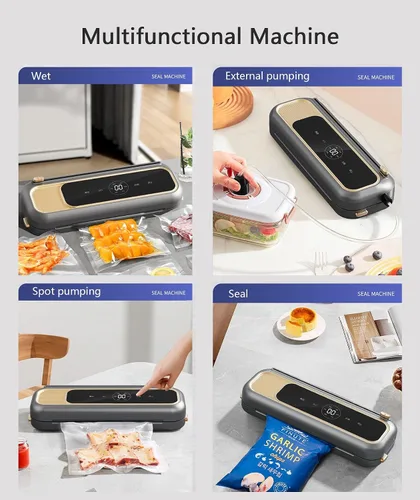 Miniatura 5 de Máquina selladora al vacío para almacenamiento de alimentos, potente sello de 65 kPa con cortador, conservador de alimentos compacto para seco