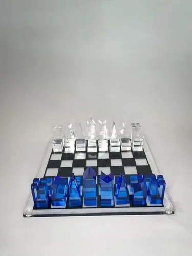 Miniatura 4 de Juego de ajedrez acrílico de lujo, diseño sofisticado y elegante, varios colores disponibles (transparente/azul-azul)