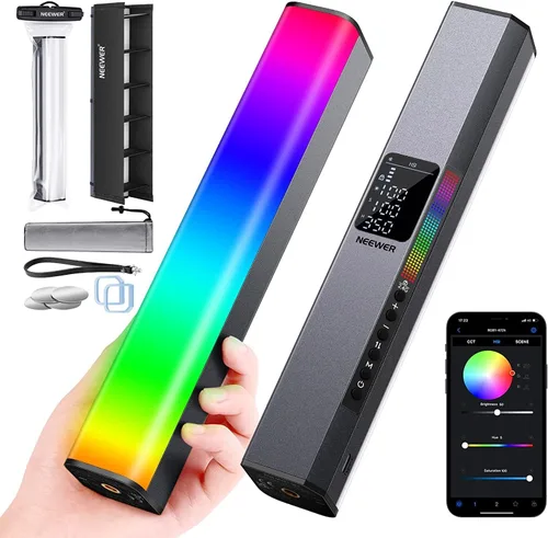 NEEWER Barra de luz de video LED RGB, barra táctil y control de aplicación, varita magnética de iluminación de fotografía portátil, regulable 3200K