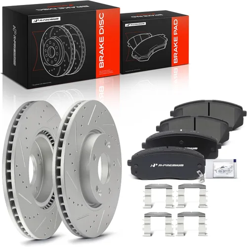 Miniatura 10 de A-Premium Rotores de freno de disco perforados y ranurados delanteros de 11.81 pulgadas (11.811 in) + kit de pastillas de cerámica compatible
