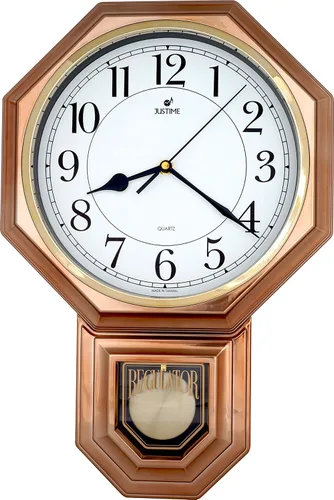 Miniatura 25 de JUSTIME Reloj de pared clásico vintage tradicional de estilo Schoolhouse, con péndulo y melodía Westminter cada hora, relojes de pared con melodía