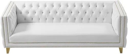 Miniatura 6 de Meridian Furniture 651White-S Colección Michelle Moderna Sofá contemporáneo con botones profundos, ribete dorado de cabeza de clavo y patas