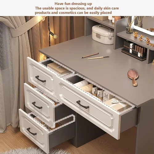 Miniatura 4 de Vanity Desk with Mirror and Lights,Makeup Vanity,Small Vanity Table for Bedroom,Classified Storage, Large-Capacity Desktop, Open Storage
