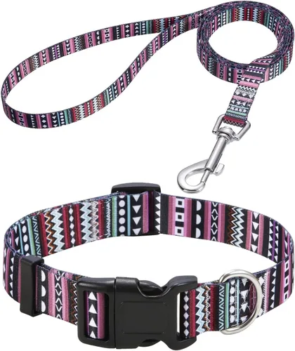 Miniatura 50 de Mihqy - Collar de perro, patrones geométricos florales, tribales, bohemios, collar de estilo étnico, suave y ajustable, para perros pequeños, Pink
