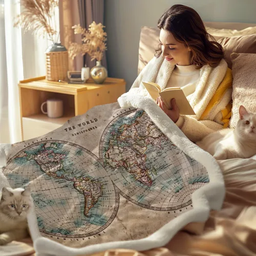 Miniatura 3 de Sleepwish Manta Sherpa con mapa del mundo antiguo para bebé (30 x 40 pulgadas), manta de forro polar retro vintage, acogedora manta de felpa