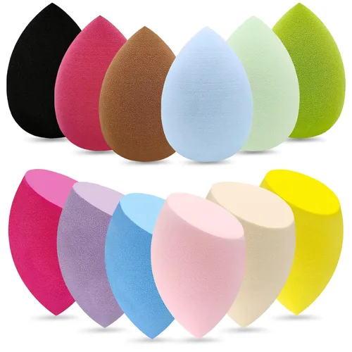 12 piezas de set de esponjas de maquillaje profesional, sin látex, suaves y perfectas para aplicar polvo, esponjas multicolores para mezclar 12