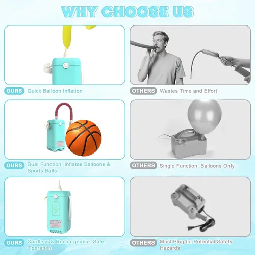 Miniatura 4 de AXHJ Bomba eléctrica de bola para pelotas deportivas, bomba de baloncesto eléctrica de inflado ultrarrápido con batería recargable de 1800 mAh